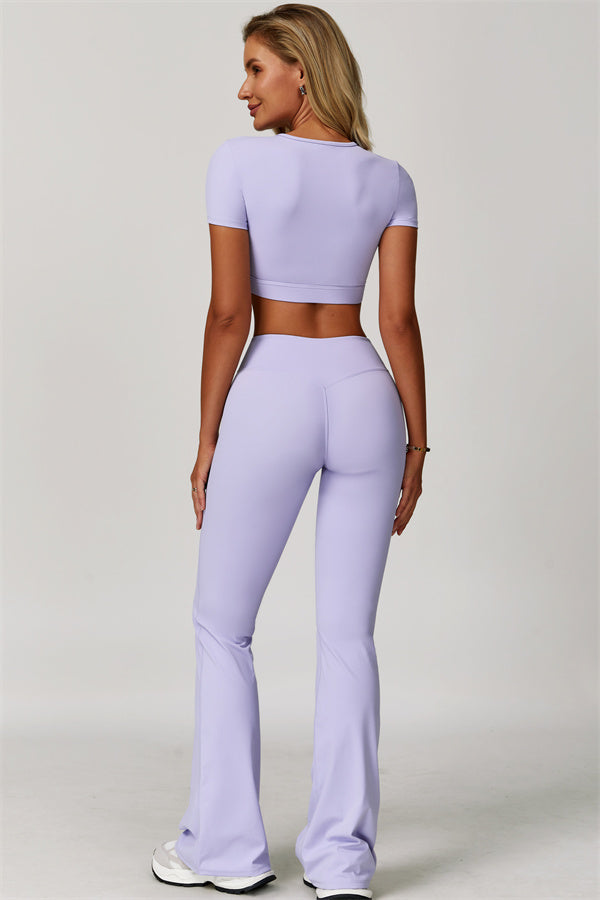 The Lavish Cut-out Crop Top Flared Leggings 2-Piece Set