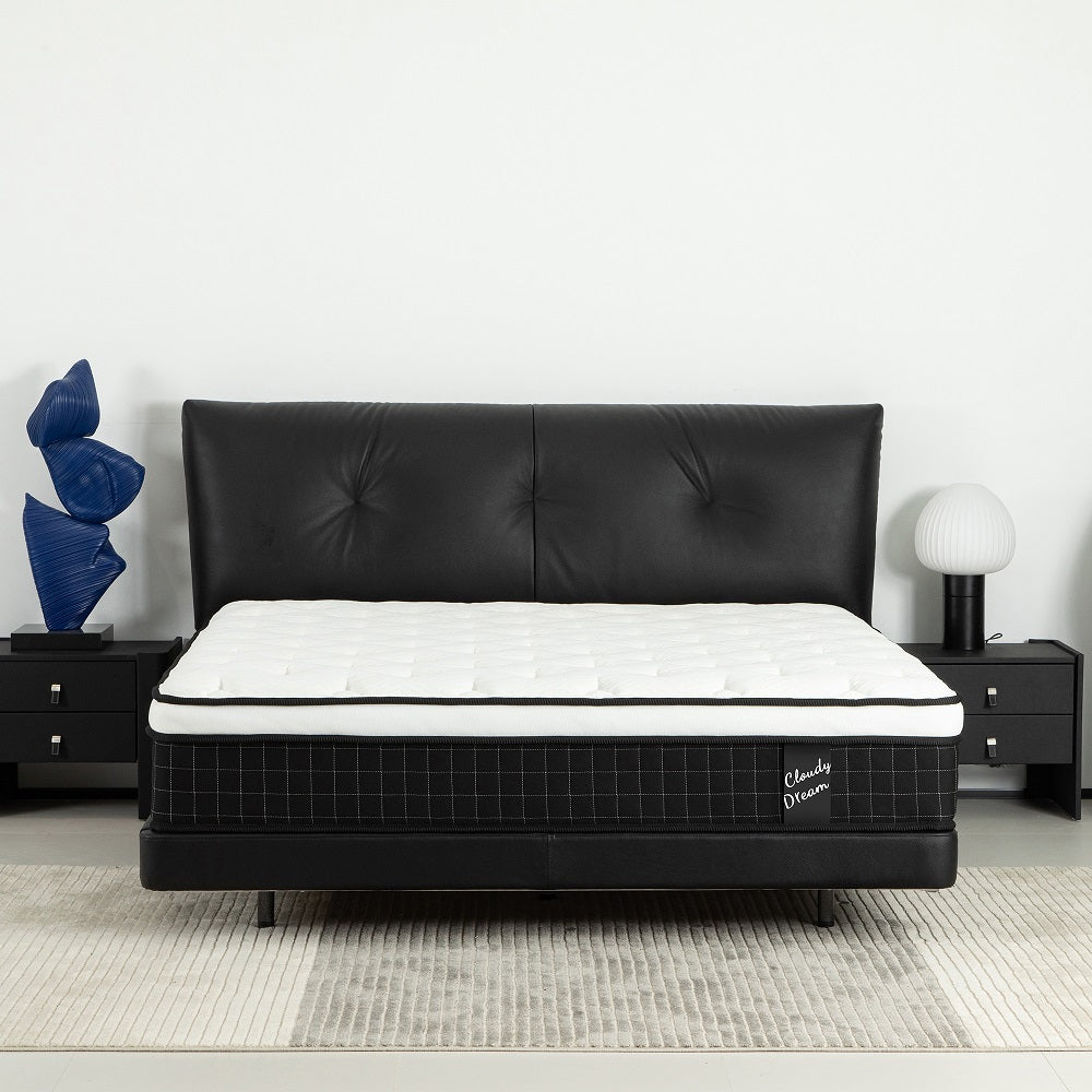 12 Inch Hybrid Mattress Individual Pocket Spring Memory Foam Cool Knitted Cover CertiPUR-US Black