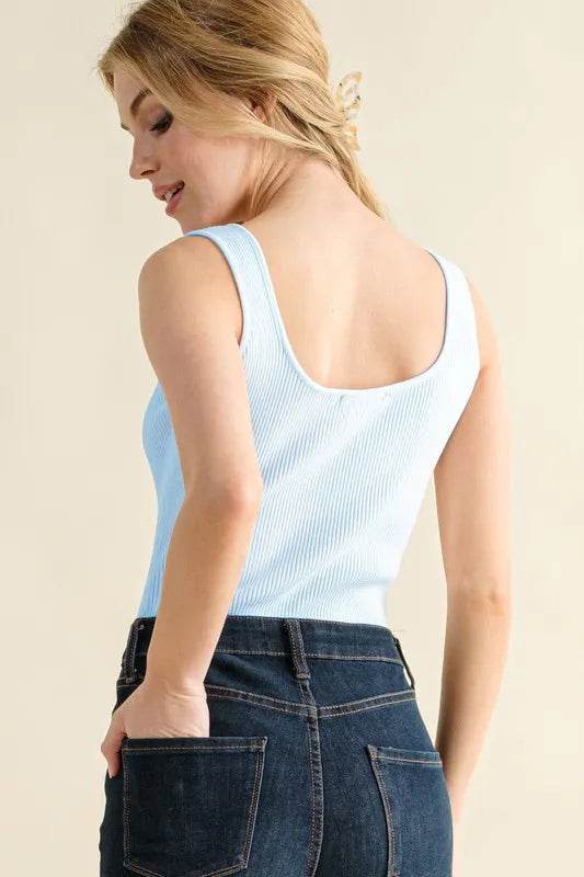 And The Why Ribbed Square Neck Bodysuit