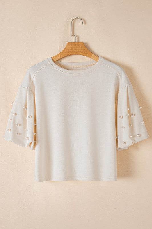 Sylvia Pearled Puff Sleeve Loose Top