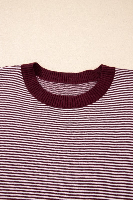 Stripe Colorblock Patchwork Dolman Sleeve Sweater