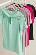 BiBi Rib Knit with Cut Out and Front Twist Detailed Top