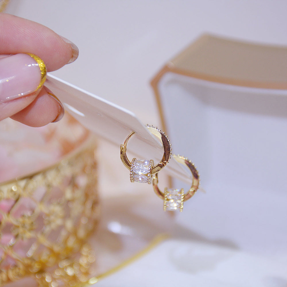 Real Gold Good Luck Implication Earring For Women Rotatable Zirconia Clip Earring