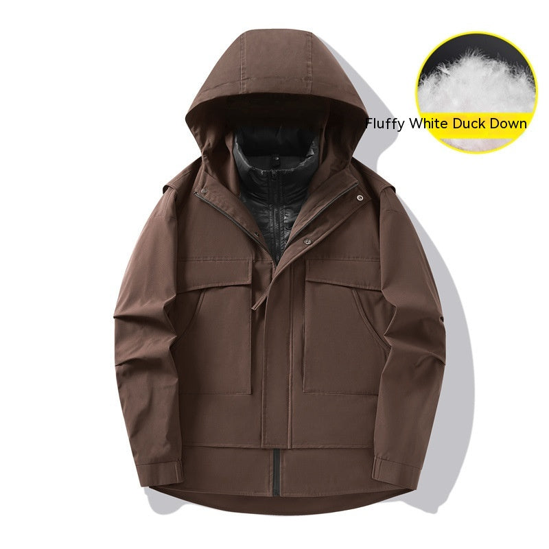 3-in-1 Waterproof Winter Jacket for Men & Women - Removable Down Liner Hooded Windbreaker (5000mm, 90 White Duck Down) - S-6XL