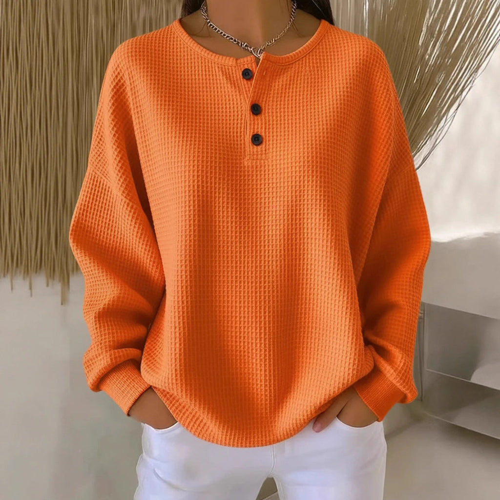 Women's Round Neck Solid Color Pullover Loose Top | Long & Short Sleeve
