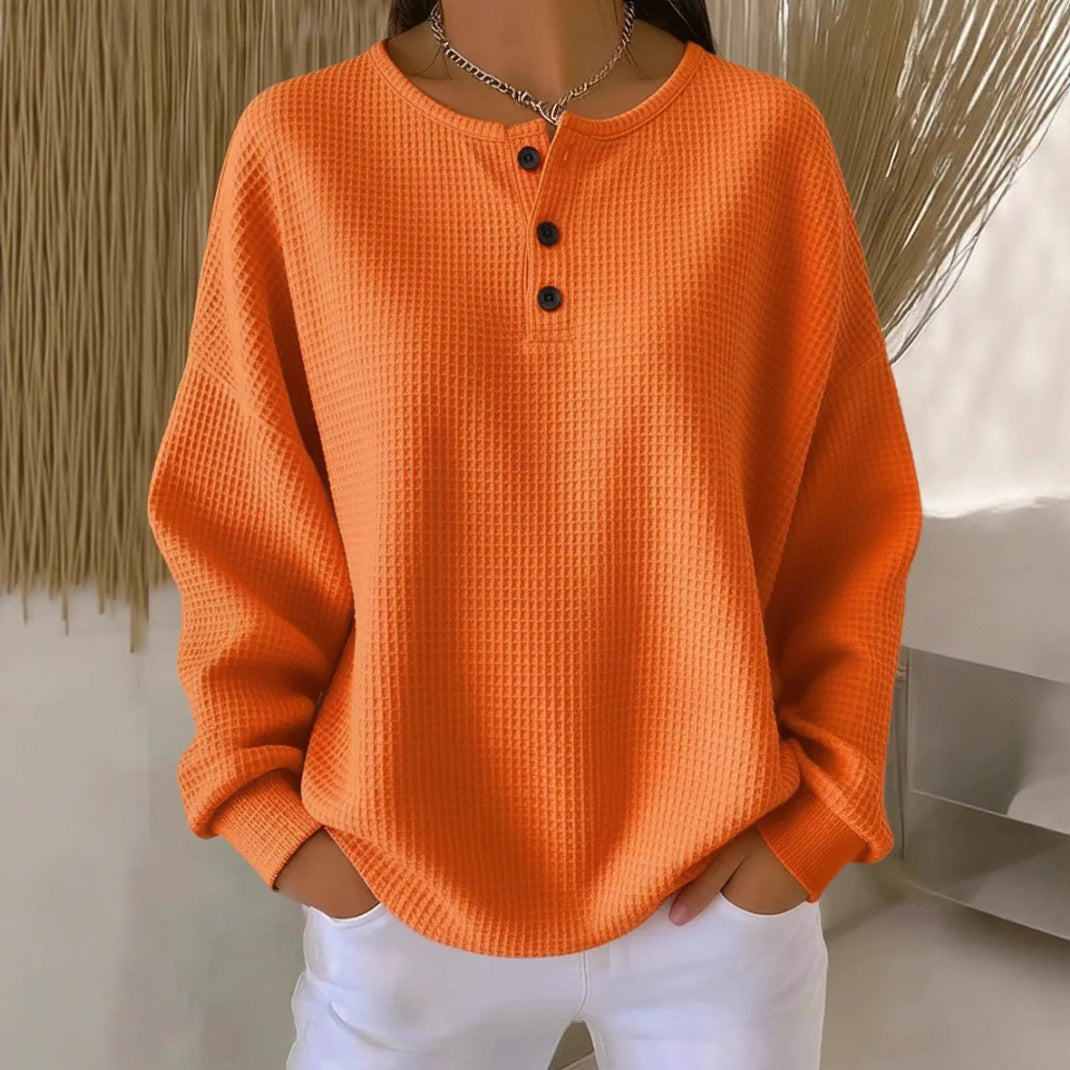 Women's Round Neck Solid Color Pullover Loose Top | Long & Short Sleeve