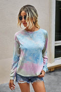 Round Neck Tie Dye Open Back Loose Sweatshirt