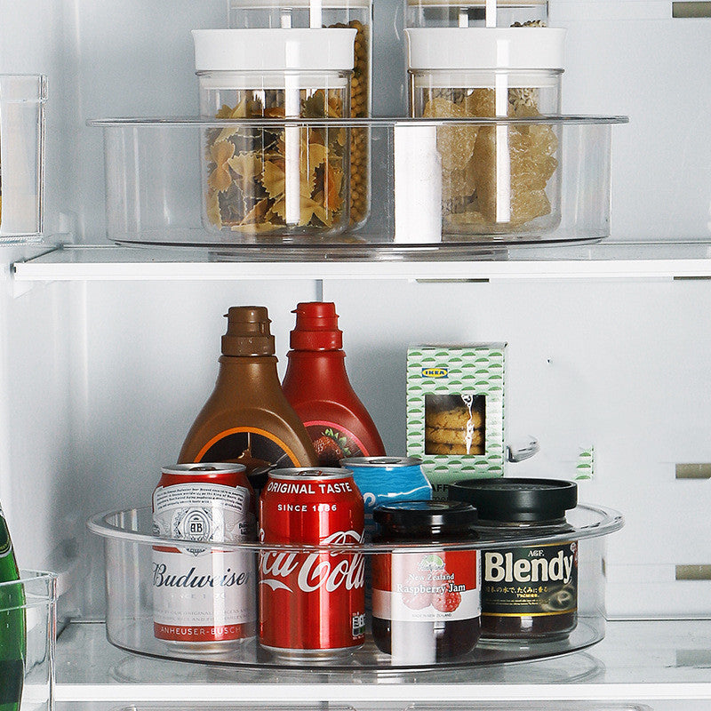 Refrigerator transparent rotating storage tray