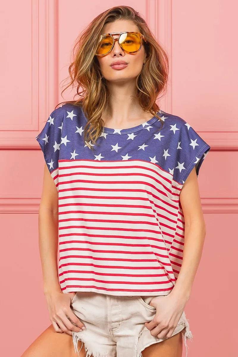 BiBi Star Rpinted with Stripe Combo Top
