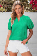 Kalani Textured Puff Short Sleeve Notched V Neck T