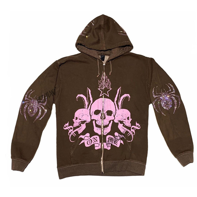 Brown Print Hooded Oversized Sweatshirt