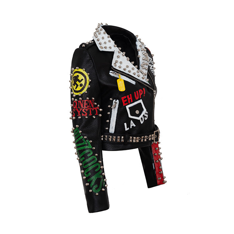 Studded Faux Leather Motorcycle Jacket: Edgy Punk Biker Jacket
