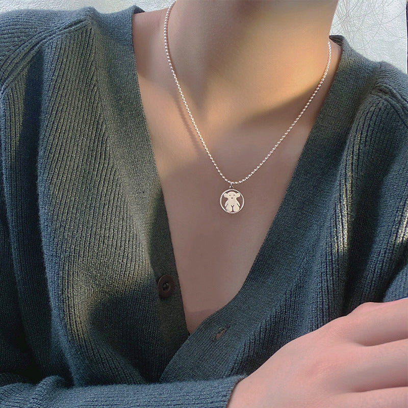 S925 Sterling Silver Bear Retro Necklace Women