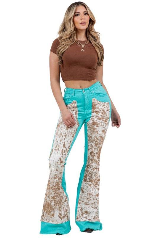 Rodeo Bell Bottom Turquoise/Brown- Inseam 34