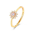 Opal White Zirconium Sun Flower 9K Gold Ring