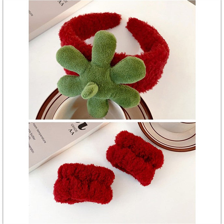 Cute Strawberry Leaf Hair Band Wrist Strap Wide Brim Hair Band