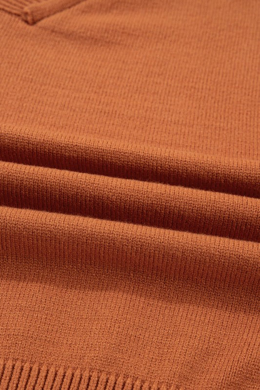 Colorblock Raw Edge Bubble Sleeve V-Neck Sweater