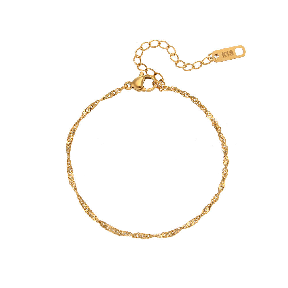 Free Clavicle Chain Stainless Steel Plated 18K Water Wave Chain Bracelet