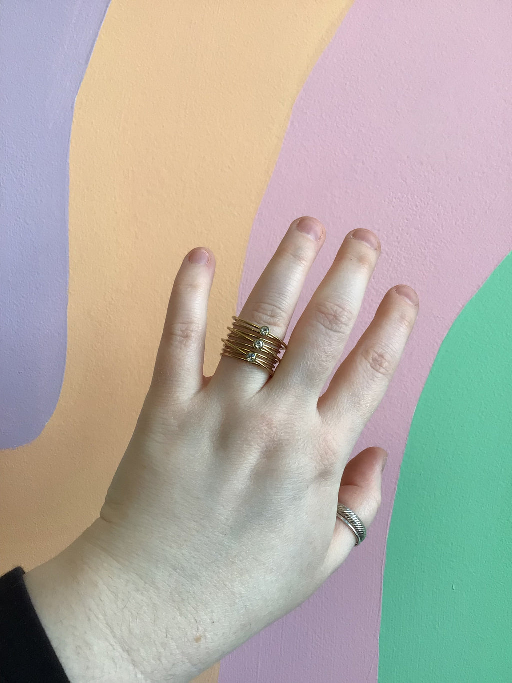Springy Titanium Gem Statement Ring