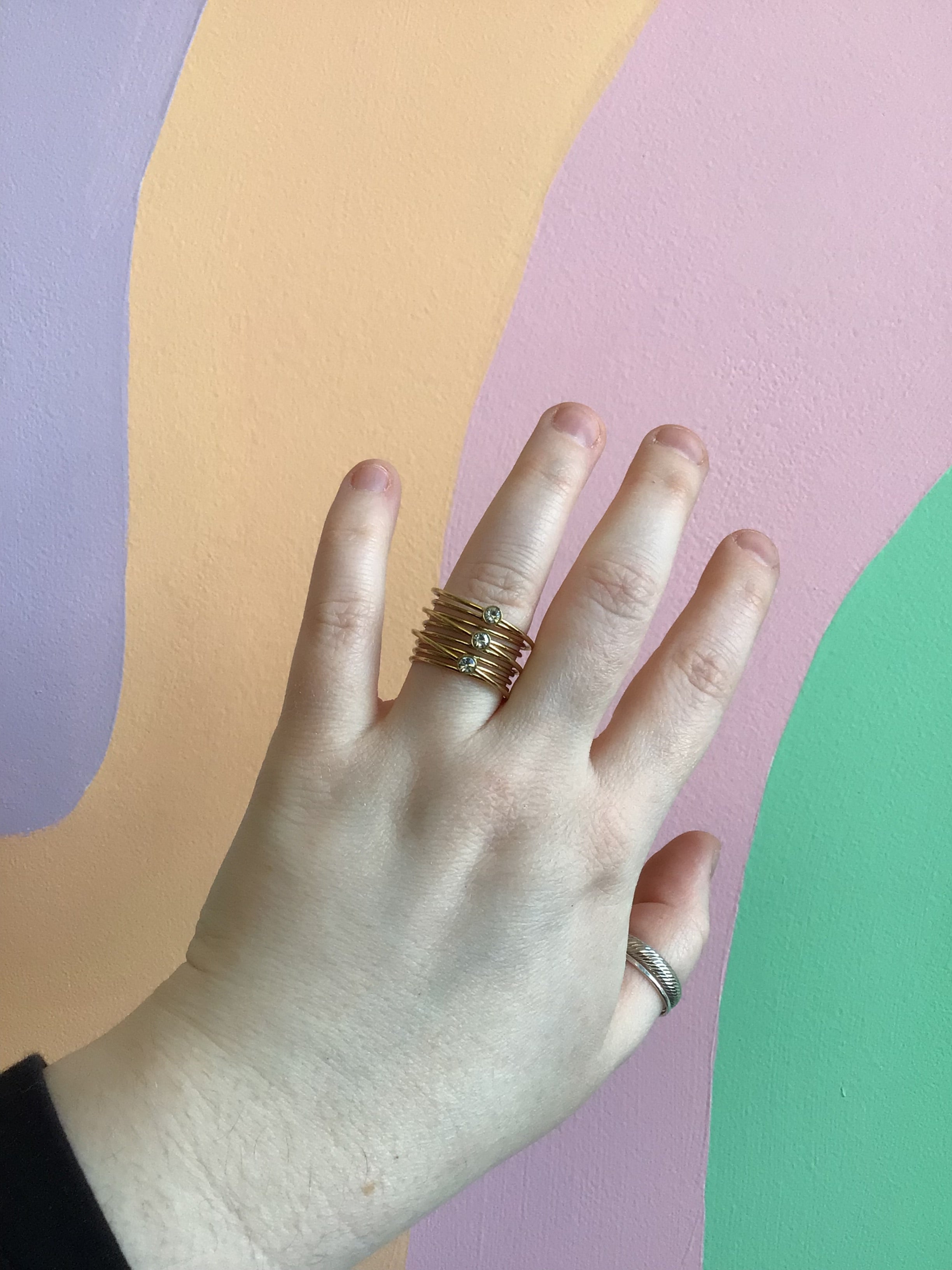 Springy Titanium Gem Statement Ring