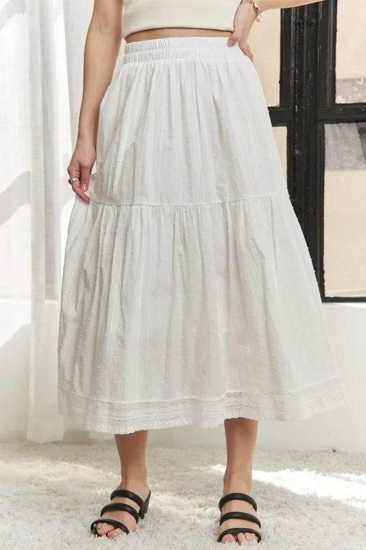 ADORA Elastic Waistband Tiered Midi Skirt