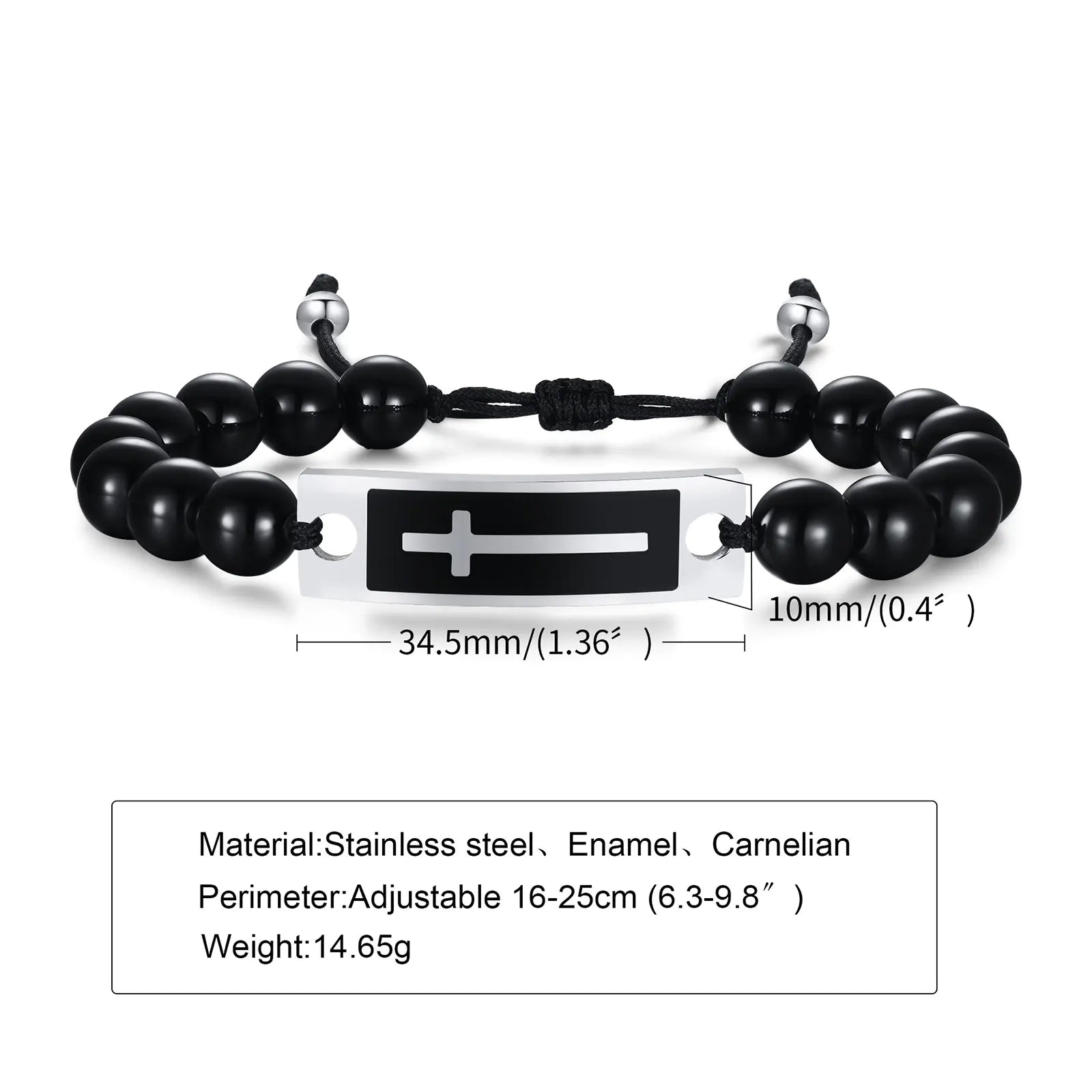 Curved Cross Beaded Bracelet with Black Agate & Tiger Eye