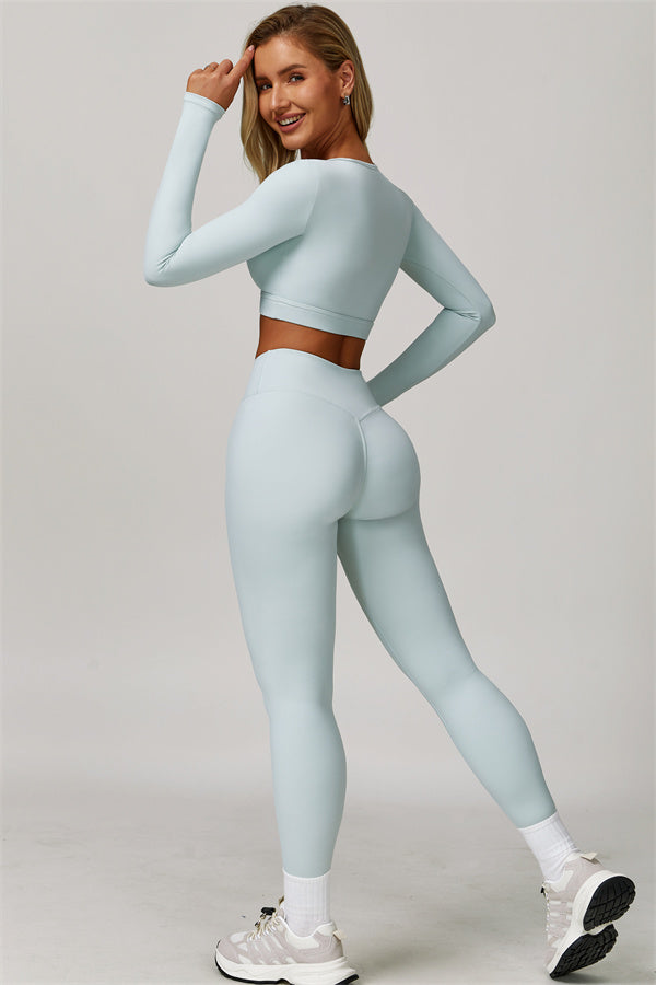 The Lavish Long Sleeve Cut-out Crop Top Leggings 2-Piece Set