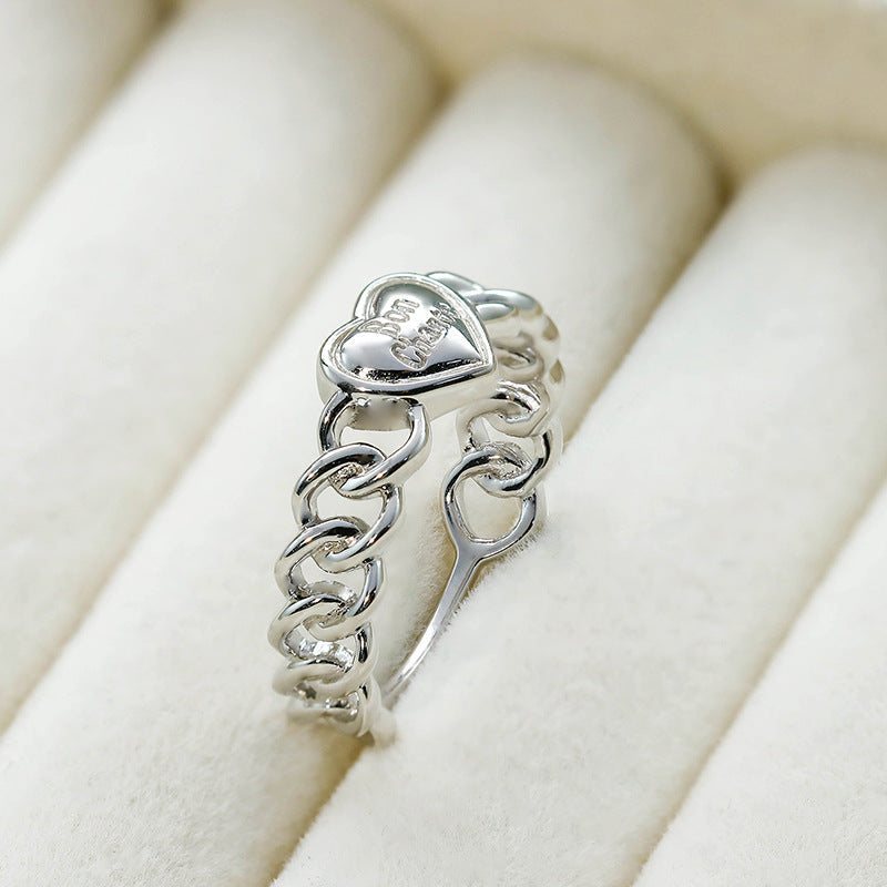 Lucky Alphabet Stereoscopic Love Ins Style Sterling Silver Ring