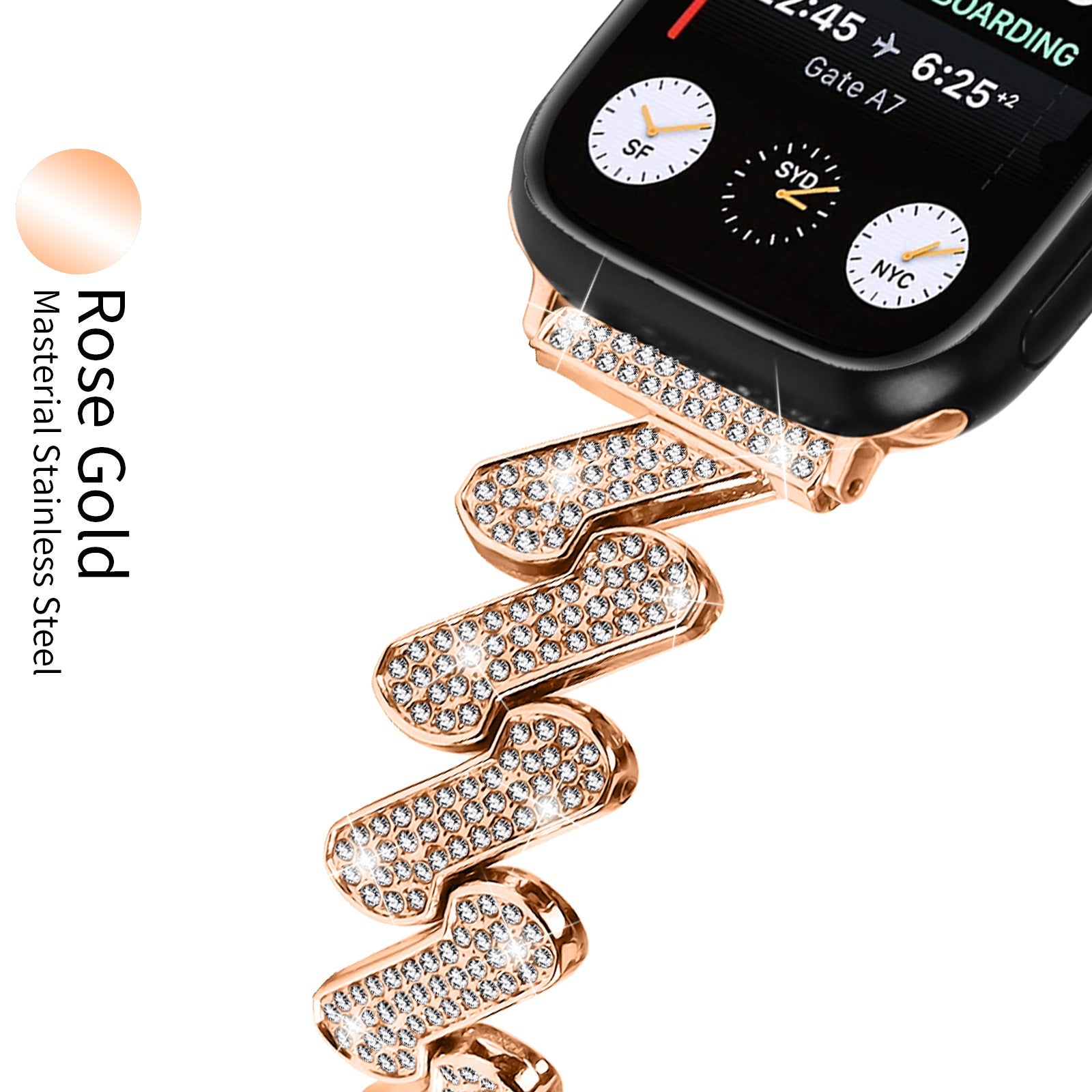 7-word Diamond Alloy Metal Classic Style Watch Band