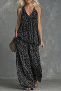 Womens Loose-Fitting Leopard-Print Sleeveless Top And Chiffon Pants Set