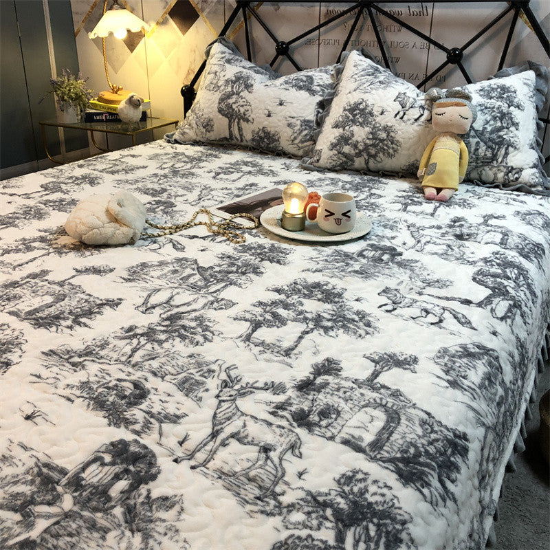 Warm Sunflower Milk Pile Bed Cover Three Piece Set
