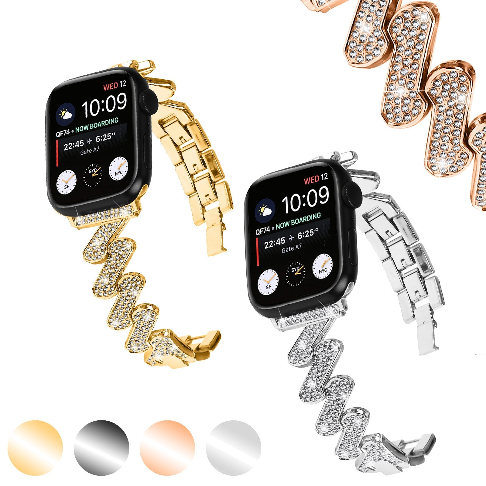 7-word Diamond Alloy Metal Classic Style Watch Band