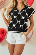 Bow Colorblock Quarter-Zip Collared Sweater