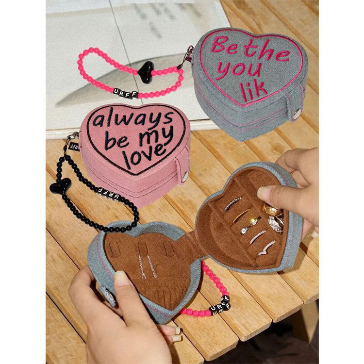 Heart-shaped Cake Jewelry Box Retro Denim