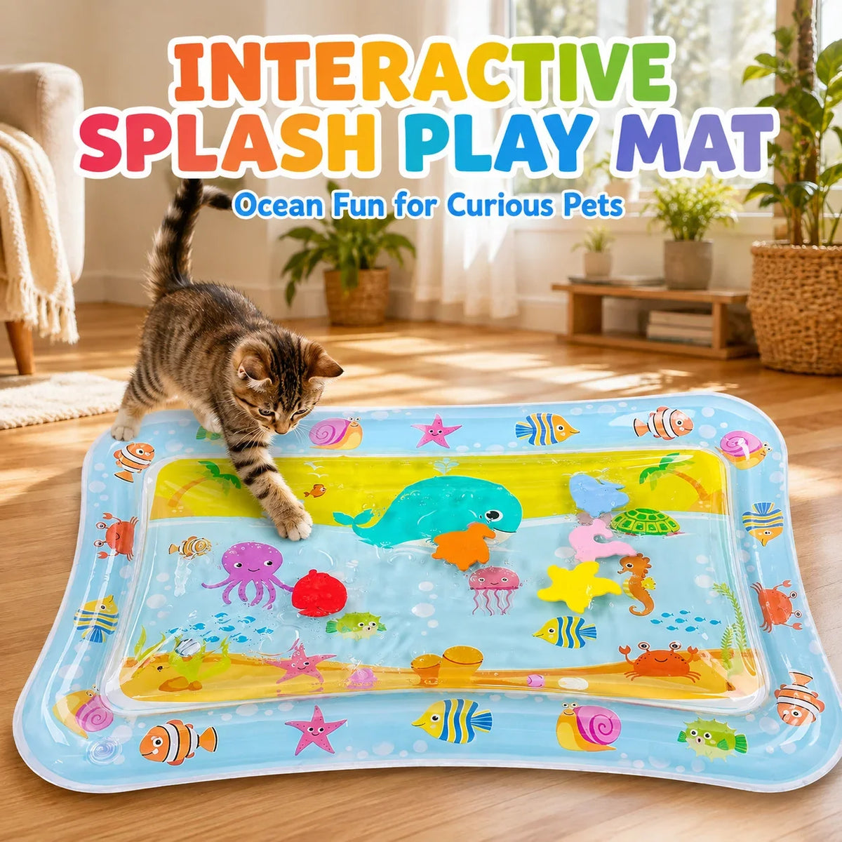 1PC Pet Water Play Mat Interactive Cat Toy Inflatable Sensory Splash Mat for Cats Dogs Indoor Enrichment Exercise Training Toy