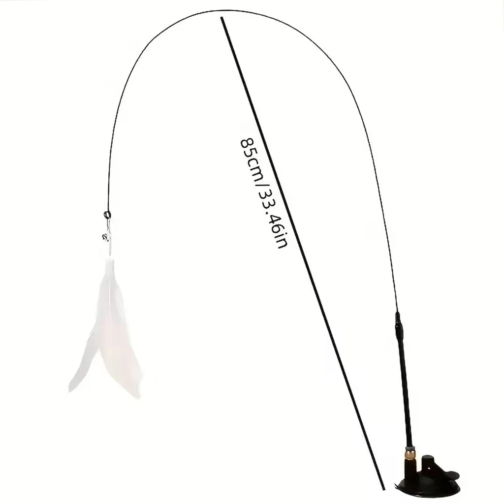 Cat Feather Bell Toy with Suction Cup Base 1 Teaser Wand 3 Replacement Feather Heads Interactive Cat Toy for All Cats