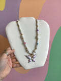 Pearl and Enamel Butterfly Necklace