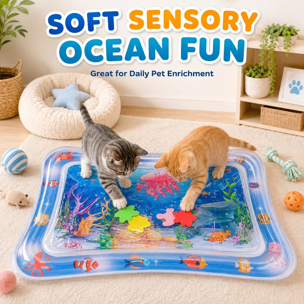 1PC Pet Water Play Mat Interactive Cat Toy Inflatable Sensory Splash Mat for Cats Dogs Indoor Enrichment Exercise Training Toy