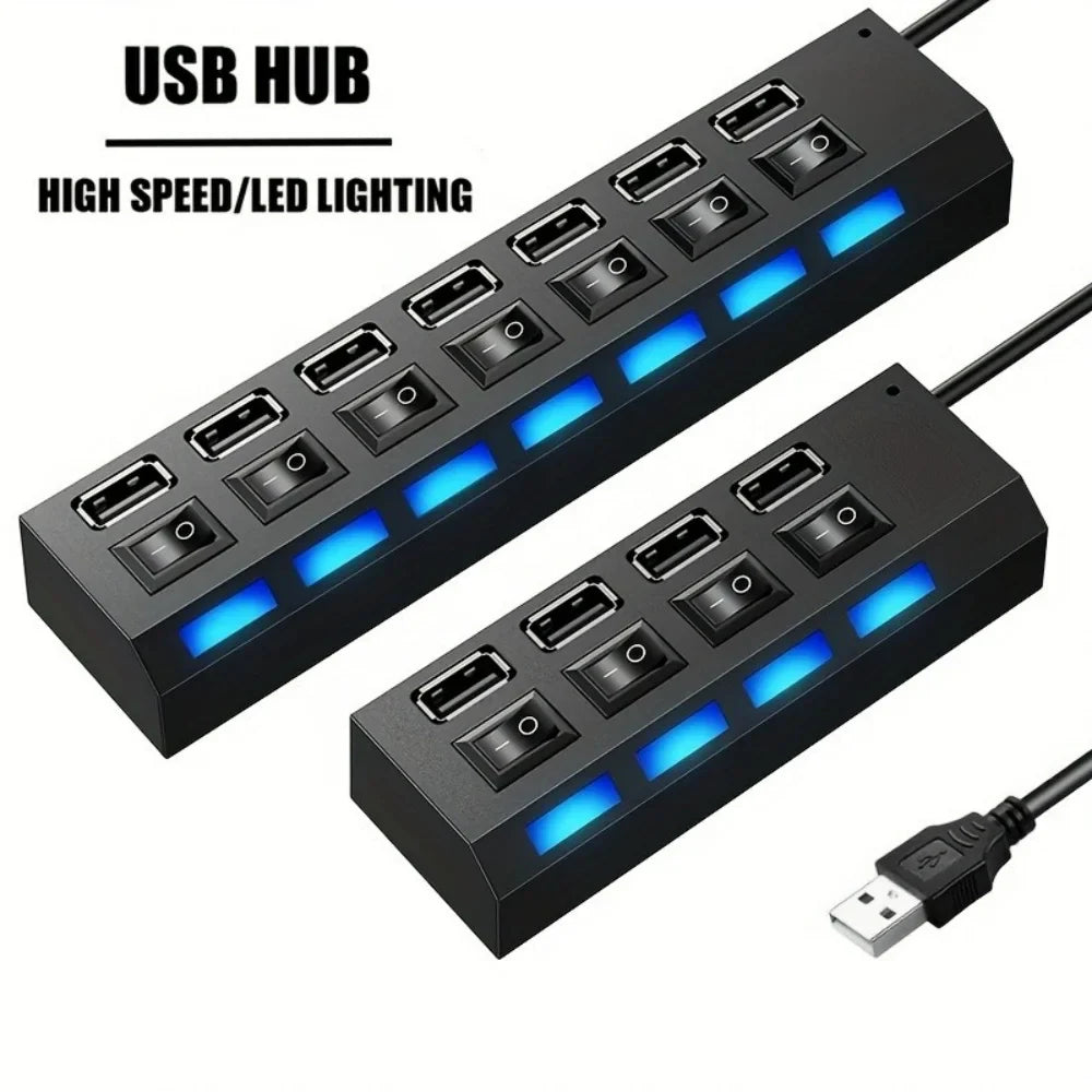 USB 2.0 Hub 5Gbps High Speed Multi USB Ports Power Adapter Expander LED USB 4/7 Ports Splitter With Switch For Laptop Computer