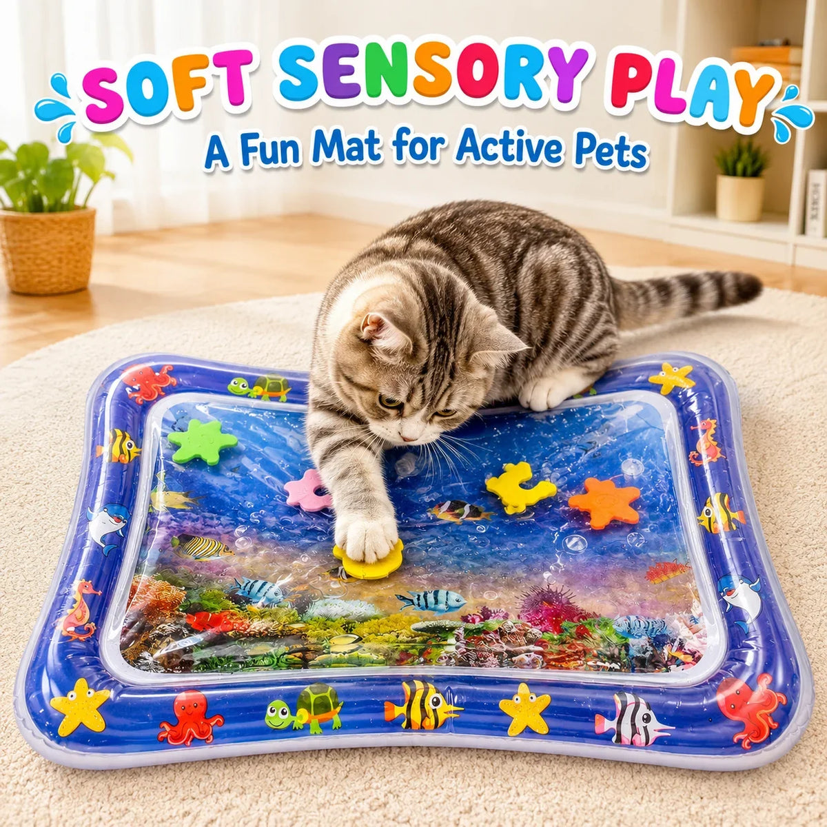 1PC Pet Water Play Mat Interactive Cat Toy Inflatable Sensory Splash Mat for Cats Dogs Indoor Enrichment Exercise Training Toy
