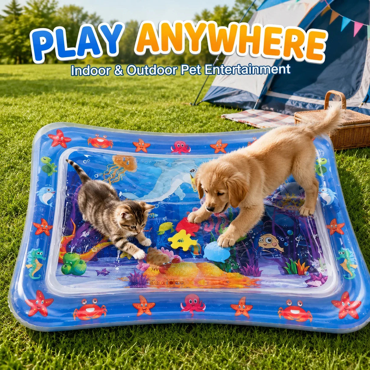 1PC Pet Water Play Mat Interactive Cat Toy Inflatable Sensory Splash Mat for Cats Dogs Indoor Enrichment Exercise Training Toy