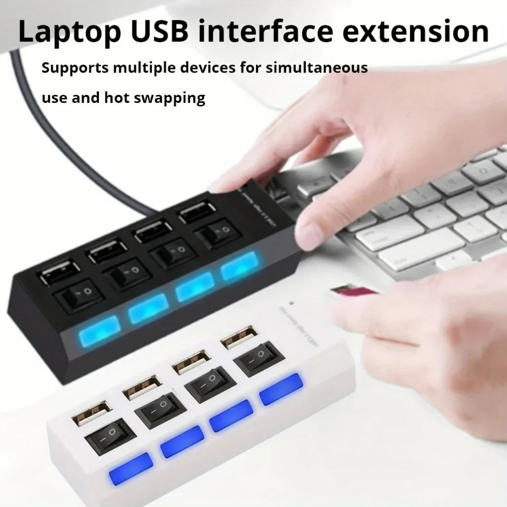 USB 2.0 Hub 5Gbps High Speed Multi USB Ports Power Adapter Expander LED USB 4/7 Ports Splitter With Switch For Laptop Computer