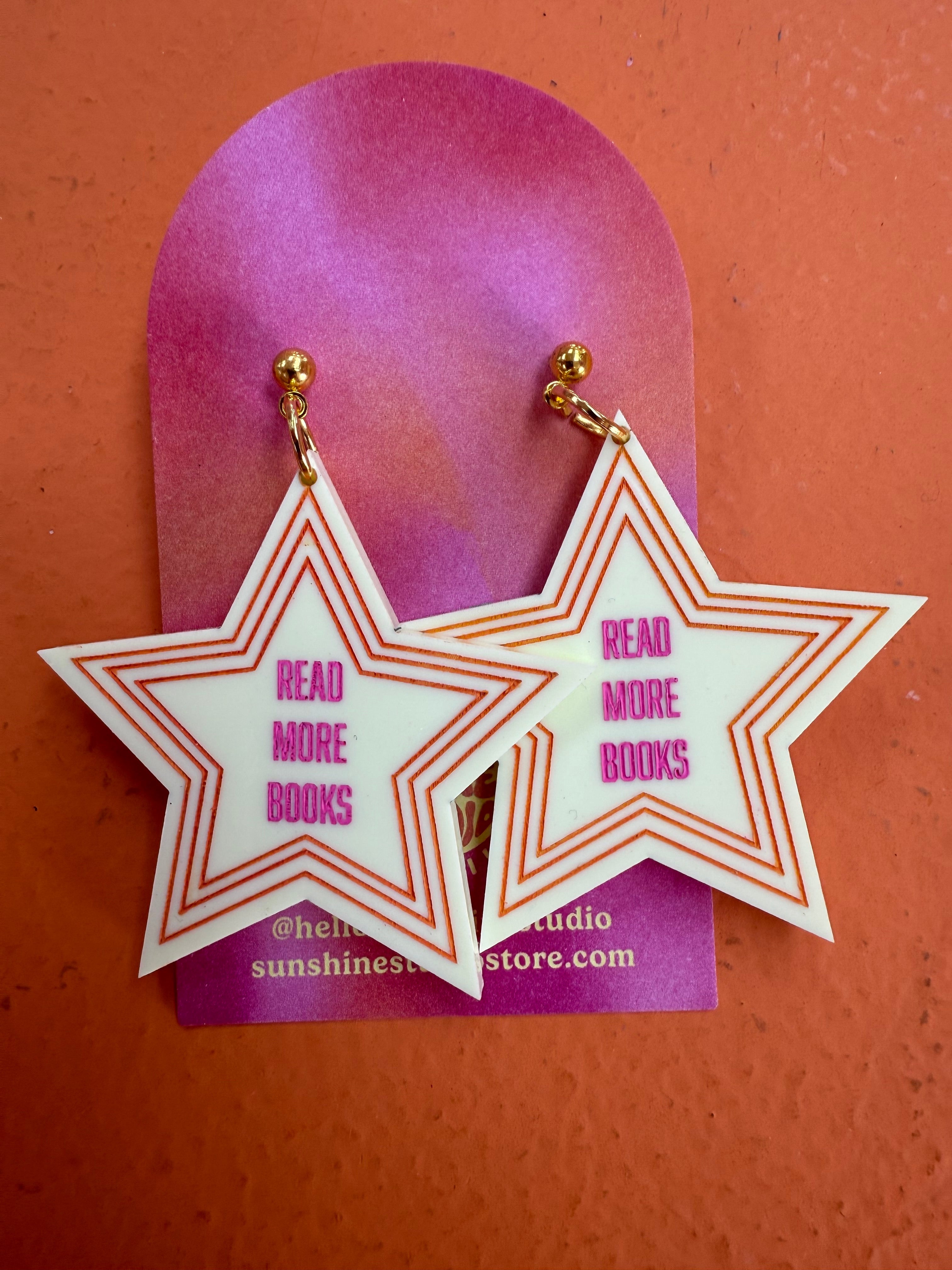 "Read More Books" Star Earrings