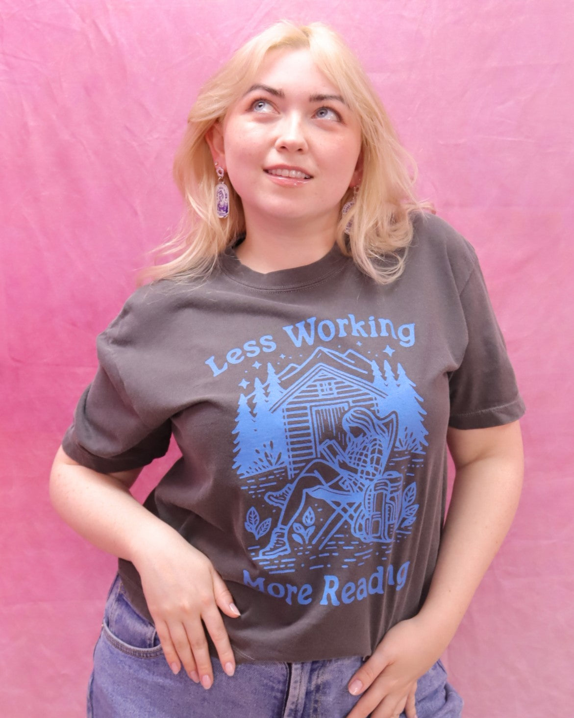"Less Working, More Reading" Screen-Printed Shirts & Crewnecks