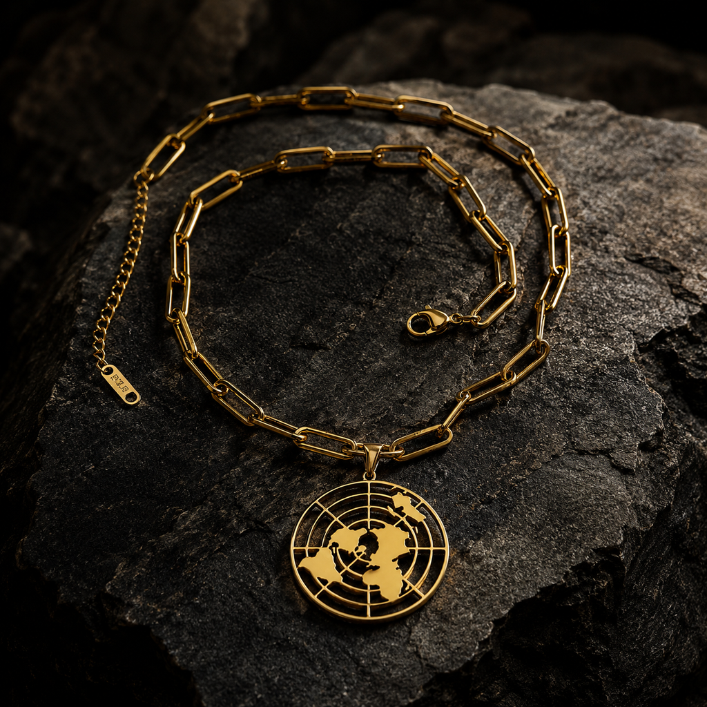 BIBLICAL FLAT EARTH 18K GOLD NECKLACE