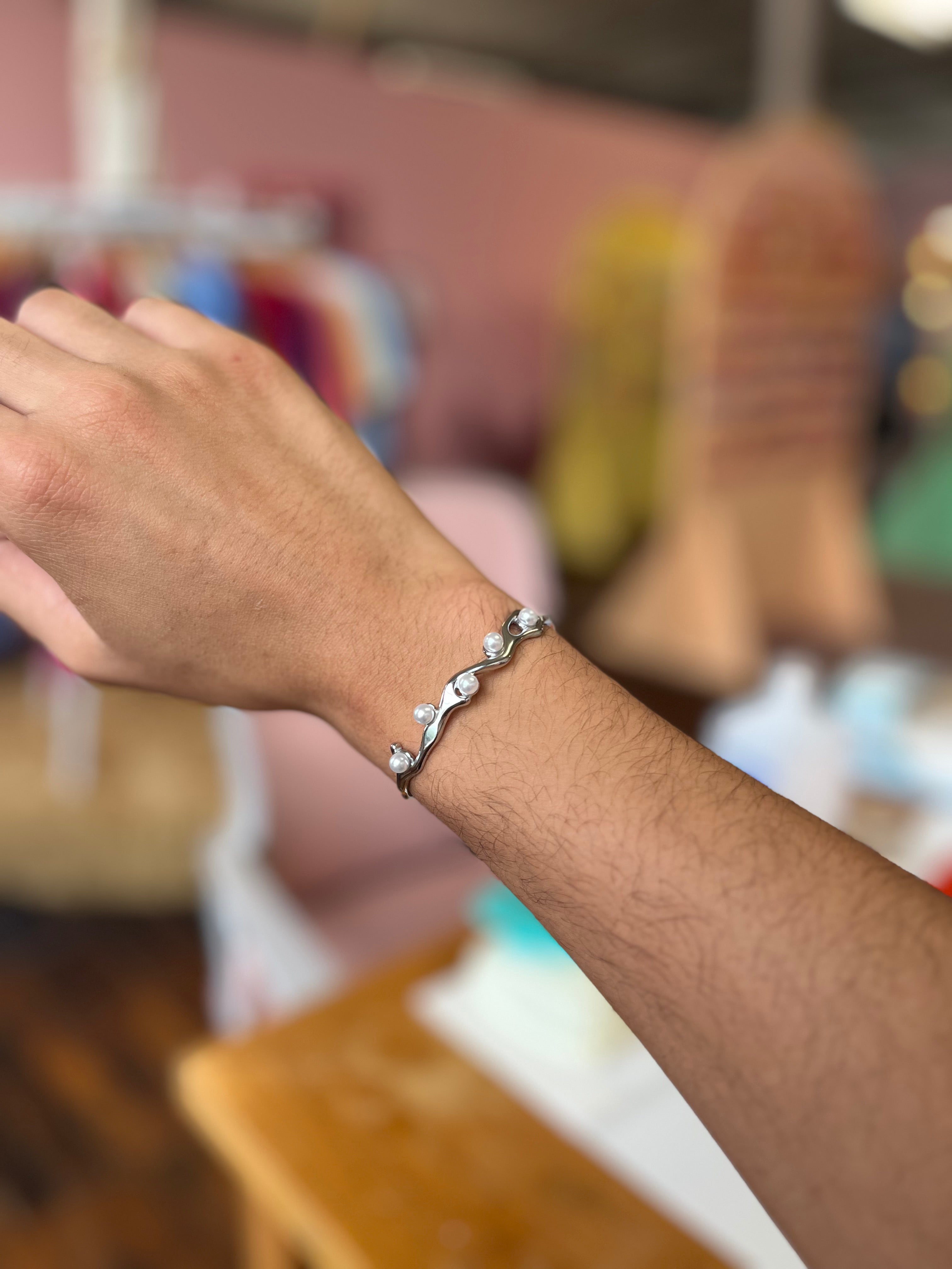Flowing Pearls Titanium Bracelet