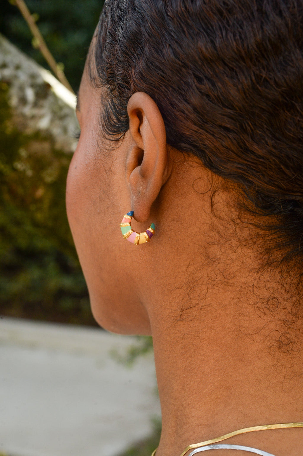 Colorful Stripe Titanium Hoop Earrings