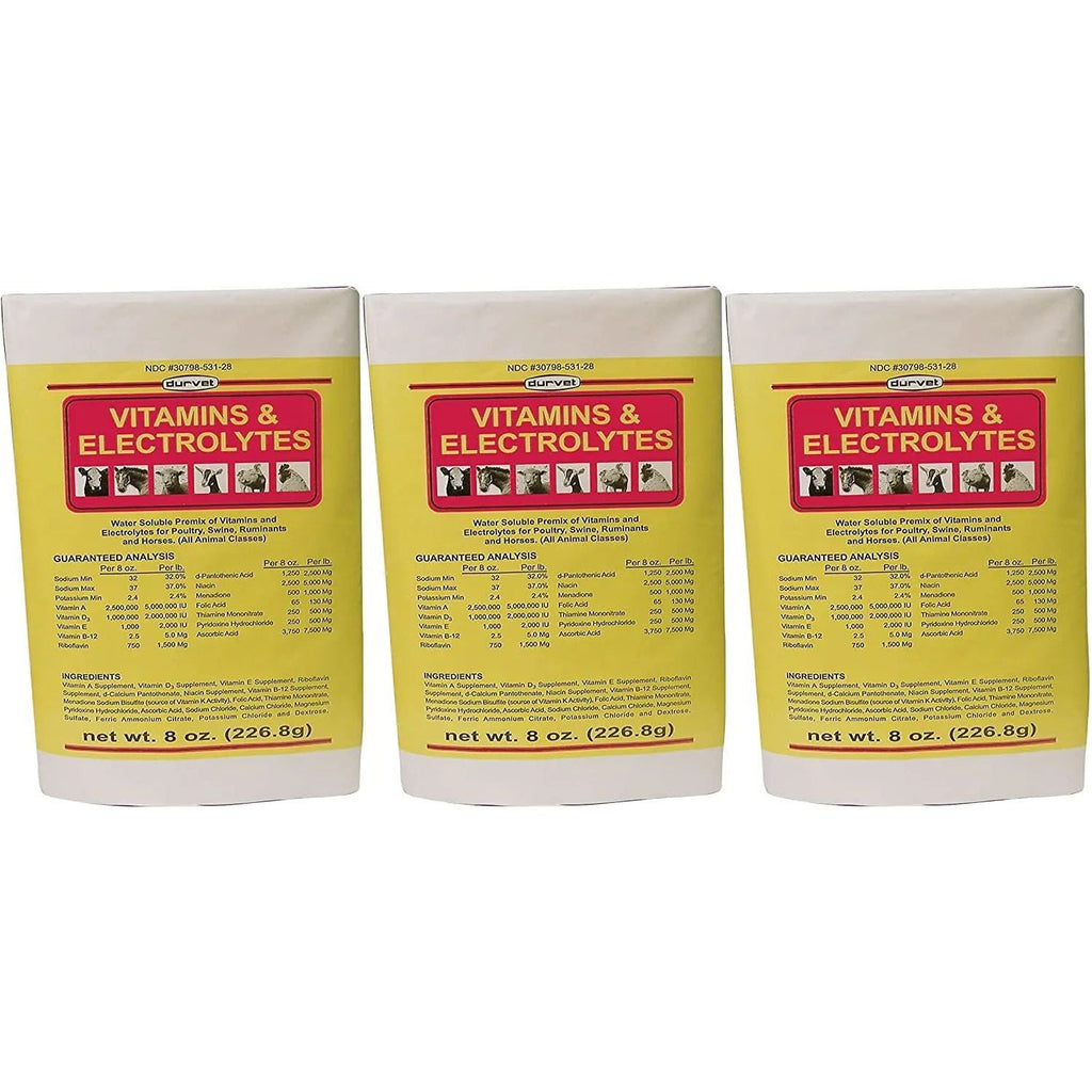 Durvet Vitamins & Electrolytes for Poultry Swine Ruminants & Horses 8 oz. 3-Pack