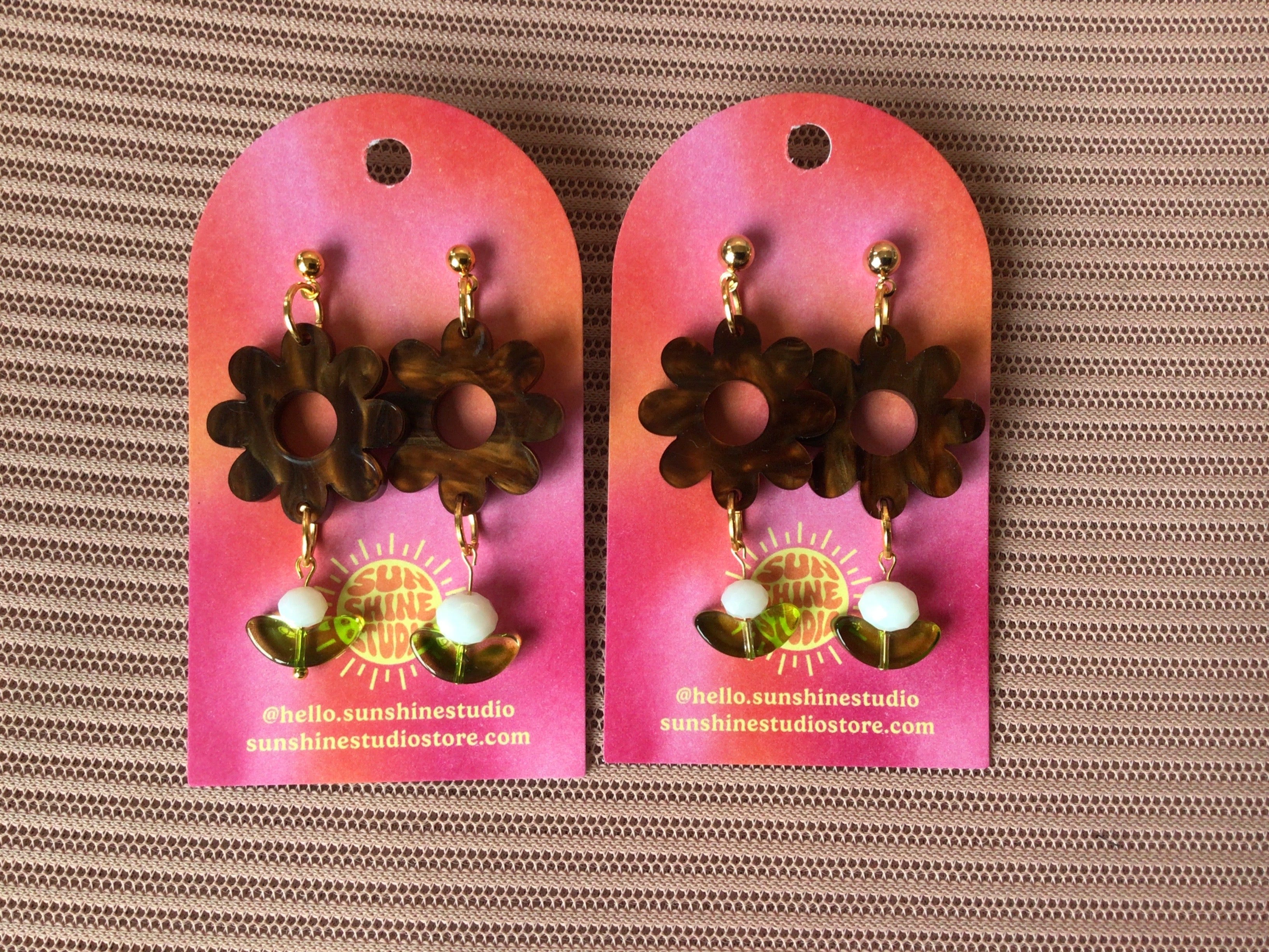 Brown Marble Floral Earrings