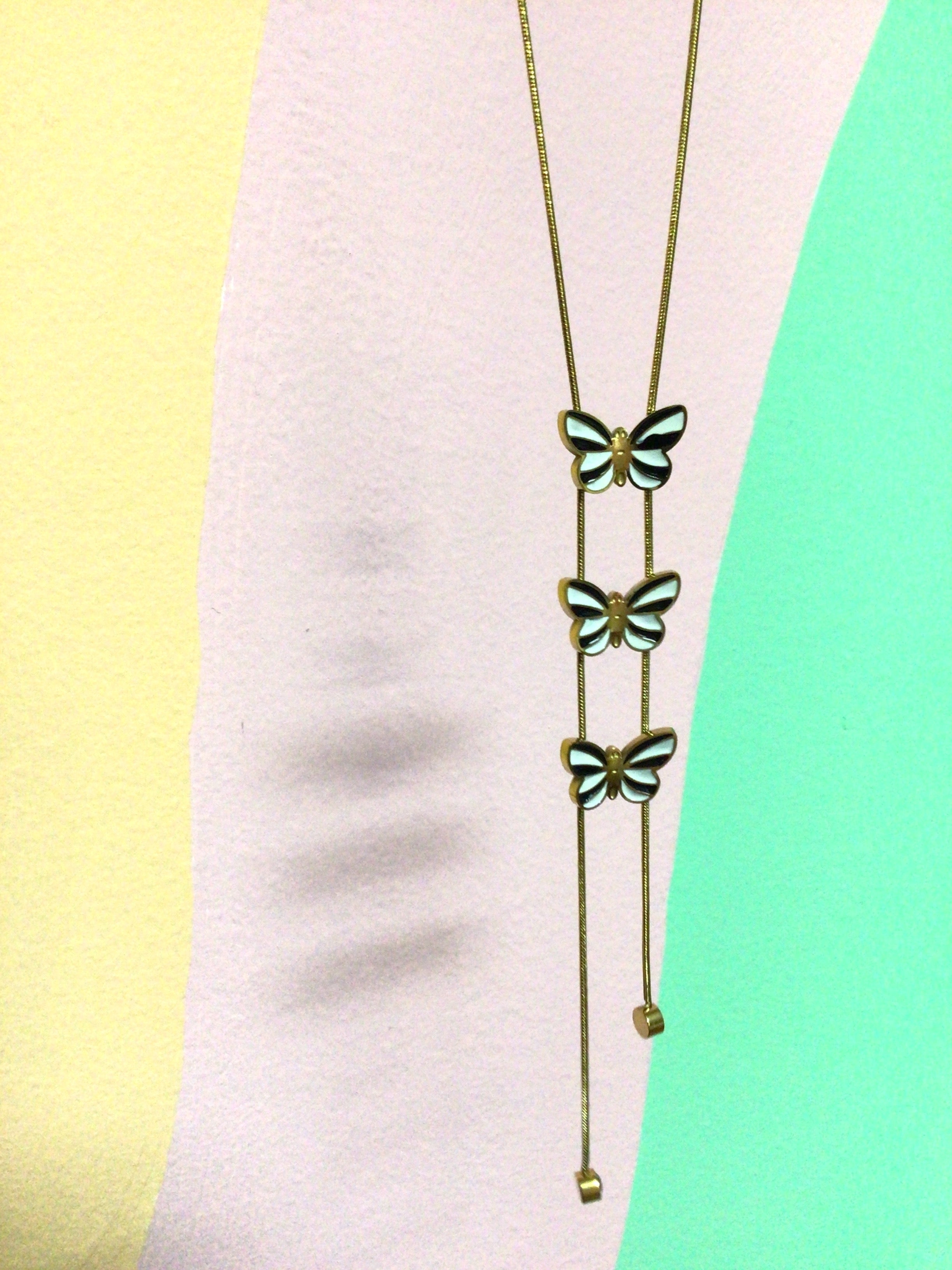 Titanium Butterfly Bolo Trio Necklace